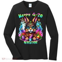 Happy 420 Easter Day Bunny Smoking Weed Marijuana Funny 420 Women's Long Sleeve Shirt thumb 0