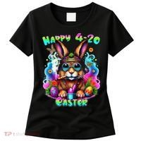 Happy 420 Easter Day Bunny Smoking Weed Marijuana Funny 420 Women's T-Shirt thumb 0