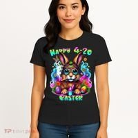 Happy 420 Easter Day Bunny Smoking Weed Marijuana Funny 420 Women's T-Shirt thumb 4