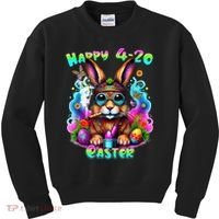Happy 420 Easter Day Bunny Smoking Weed Marijuana Funny 420 Kids Sweatshirt thumb 0