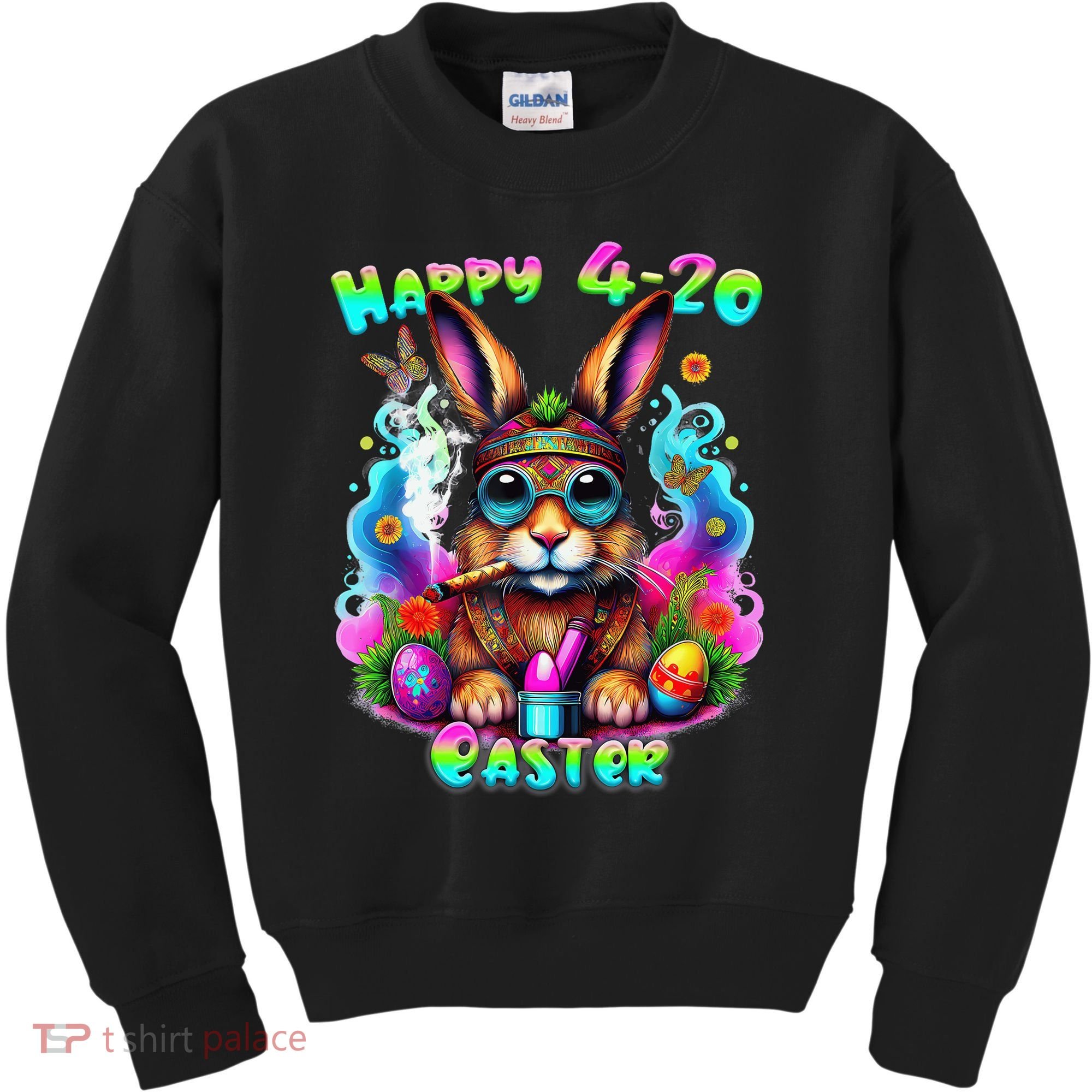 Happy 420 Easter Day Bunny Smoking Weed Marijuana Funny 420 Kids Sweatshirt