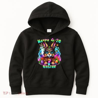 Happy 420 Easter Day Bunny Smoking Weed Marijuana Funny 420 Kids Hoodie