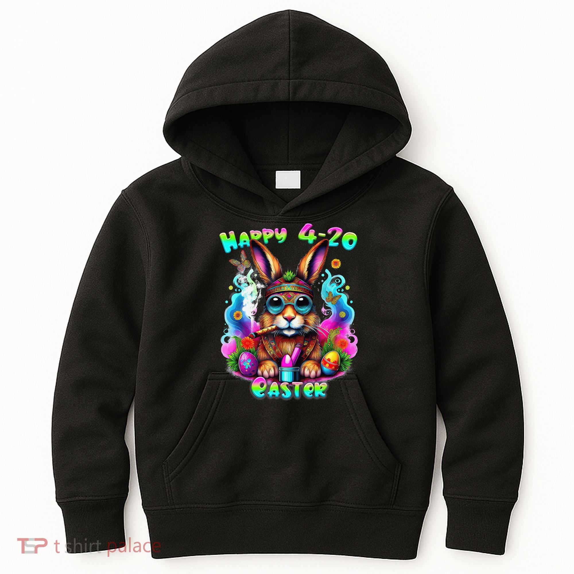 Happy 420 Easter Day Bunny Smoking Weed Marijuana Funny 420 Kids Hoodie