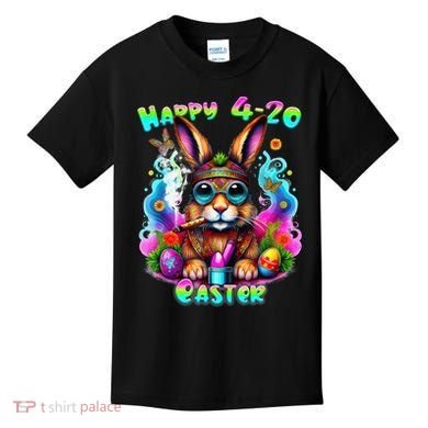 Happy 420 Easter Day Bunny Smoking Weed Marijuana Funny 420 Kids T-Shirt