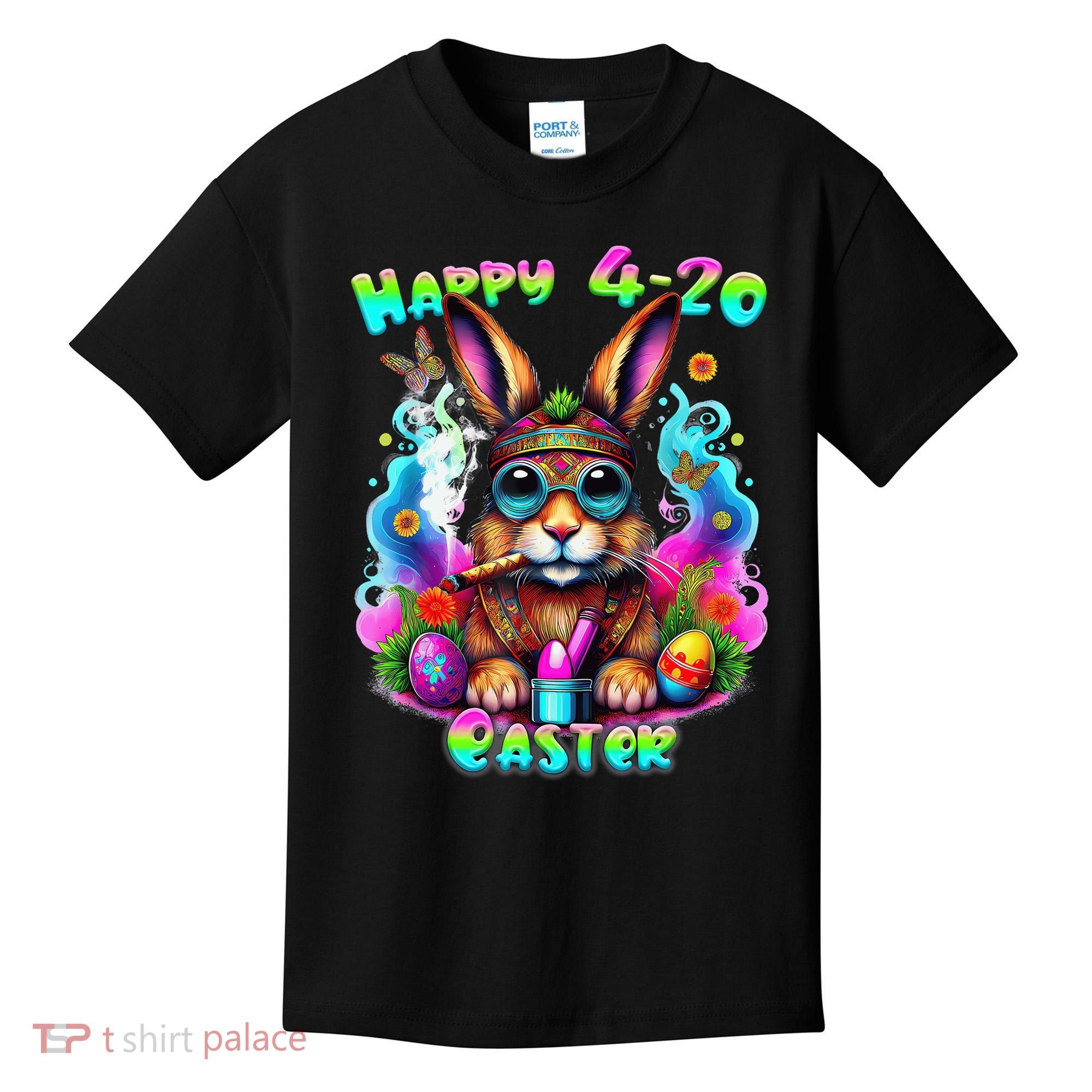 Happy 420 Easter Day Bunny Smoking Weed Marijuana Funny 420 Kids T-Shirt