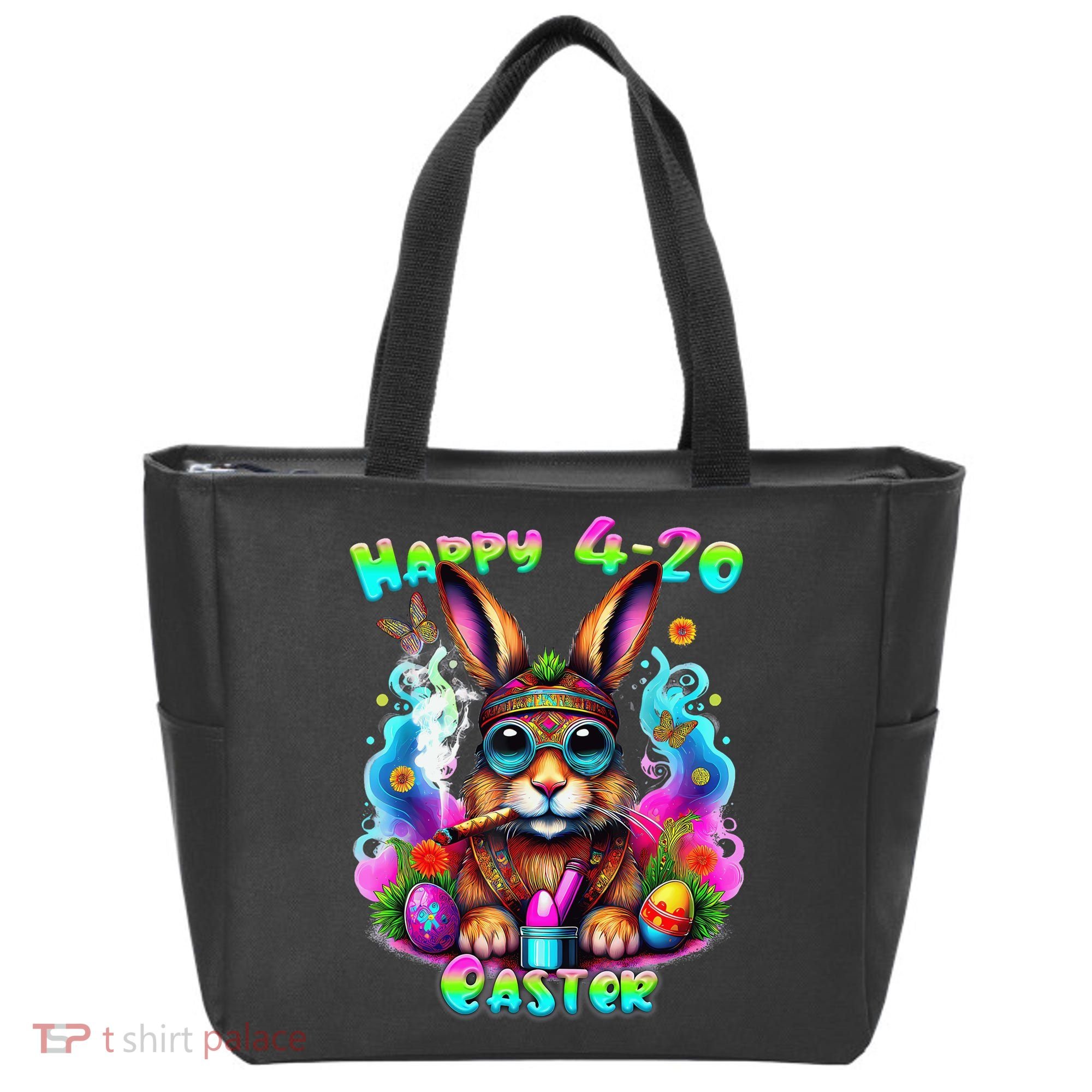 Happy 420 Easter Day Bunny Smoking Weed Marijuana Funny 420 Tote Bag