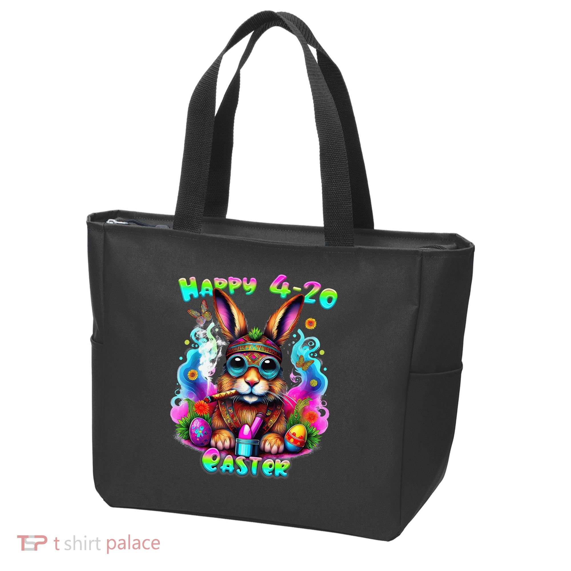 Happy 420 Easter Day Bunny Smoking Weed Marijuana Funny 420 Tote Bag