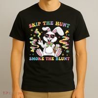 Happy 420 Easter Skip The Hunt Smoke The Blunt Bunny Smoking T-Shirt thumb 3