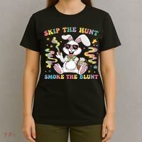 Happy 420 Easter Skip The Hunt Smoke The Blunt Bunny Smoking T-Shirt thumb 4