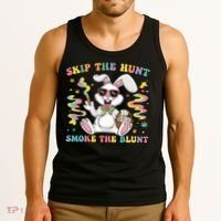 Happy 420 Easter Skip The Hunt Smoke The Blunt Bunny Smoking Tank Top thumb 3
