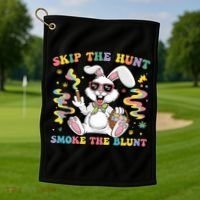 Happy 420 Easter Skip The Hunt Smoke The Blunt Bunny Smoking Golf Towel thumb 1