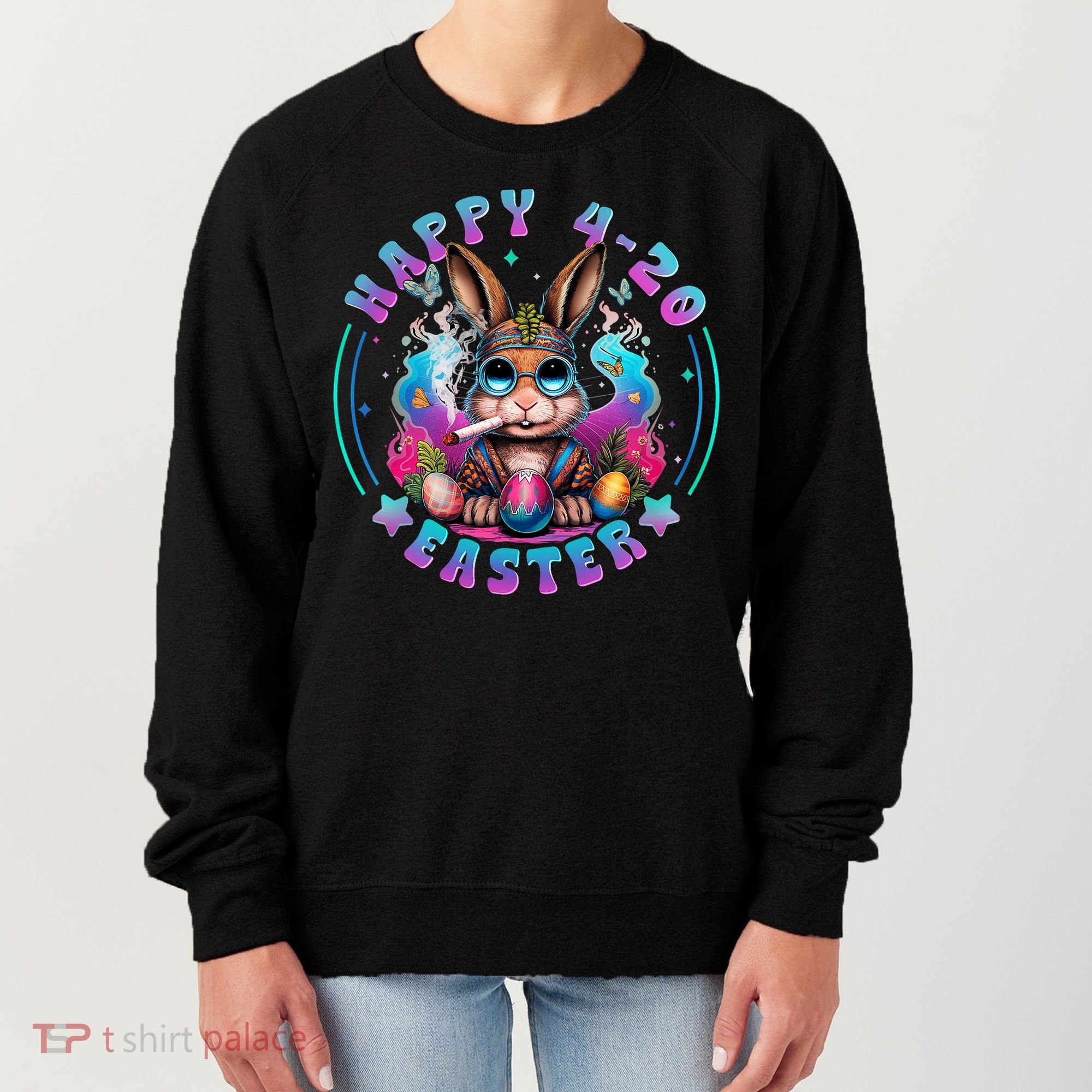 Happy 420 Easter Bunny Smoking Weed Funny  Women's Sweatshirt