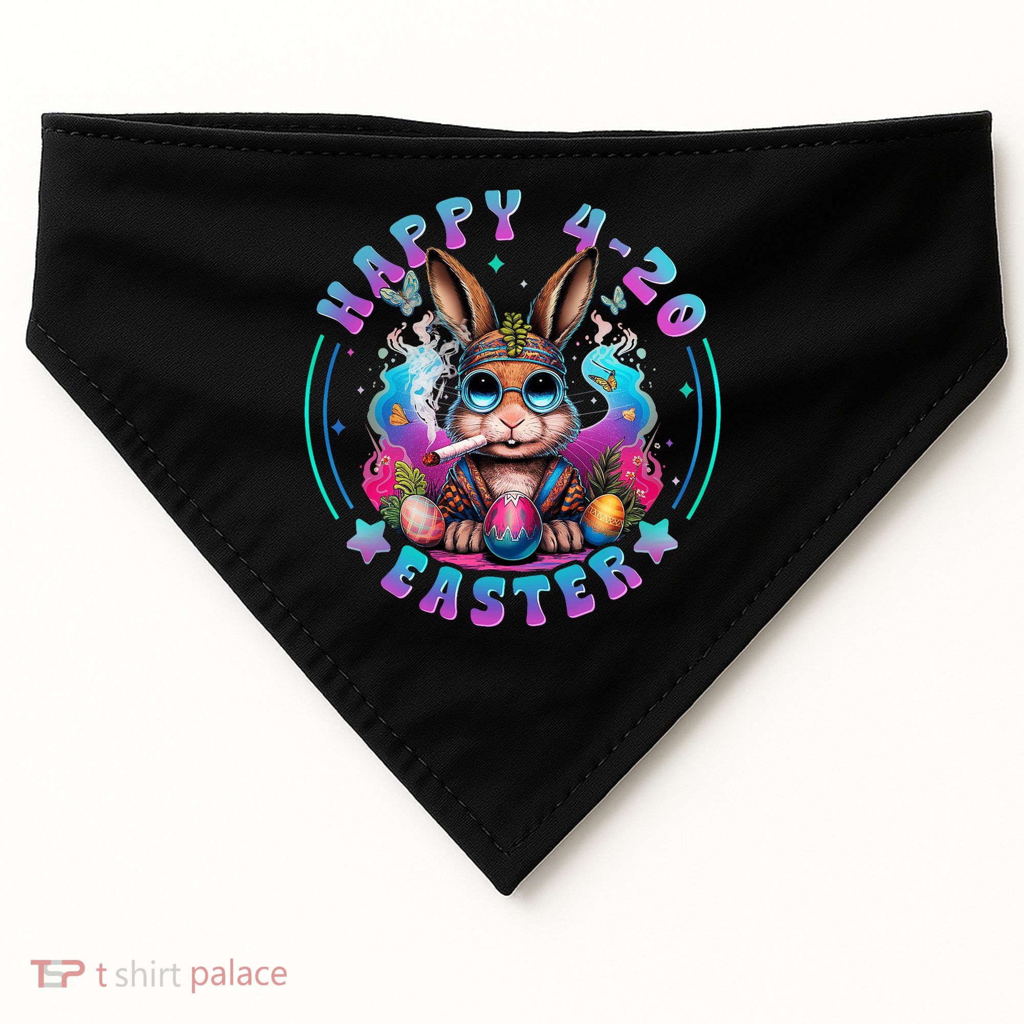 Happy 420 Easter Bunny Smoking Weed Funny  USA-Made Doggie Bandana