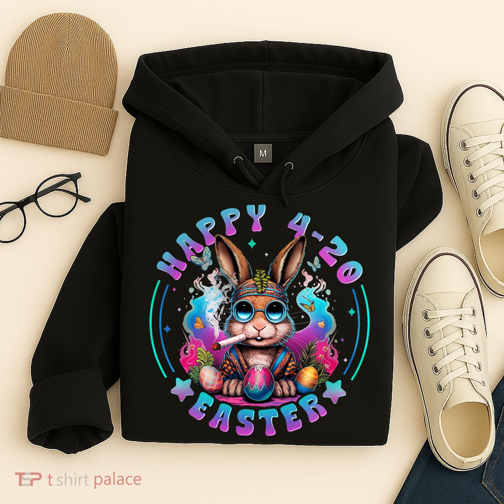 Happy 420 Easter Bunny Smoking Weed Funny  Hoodie