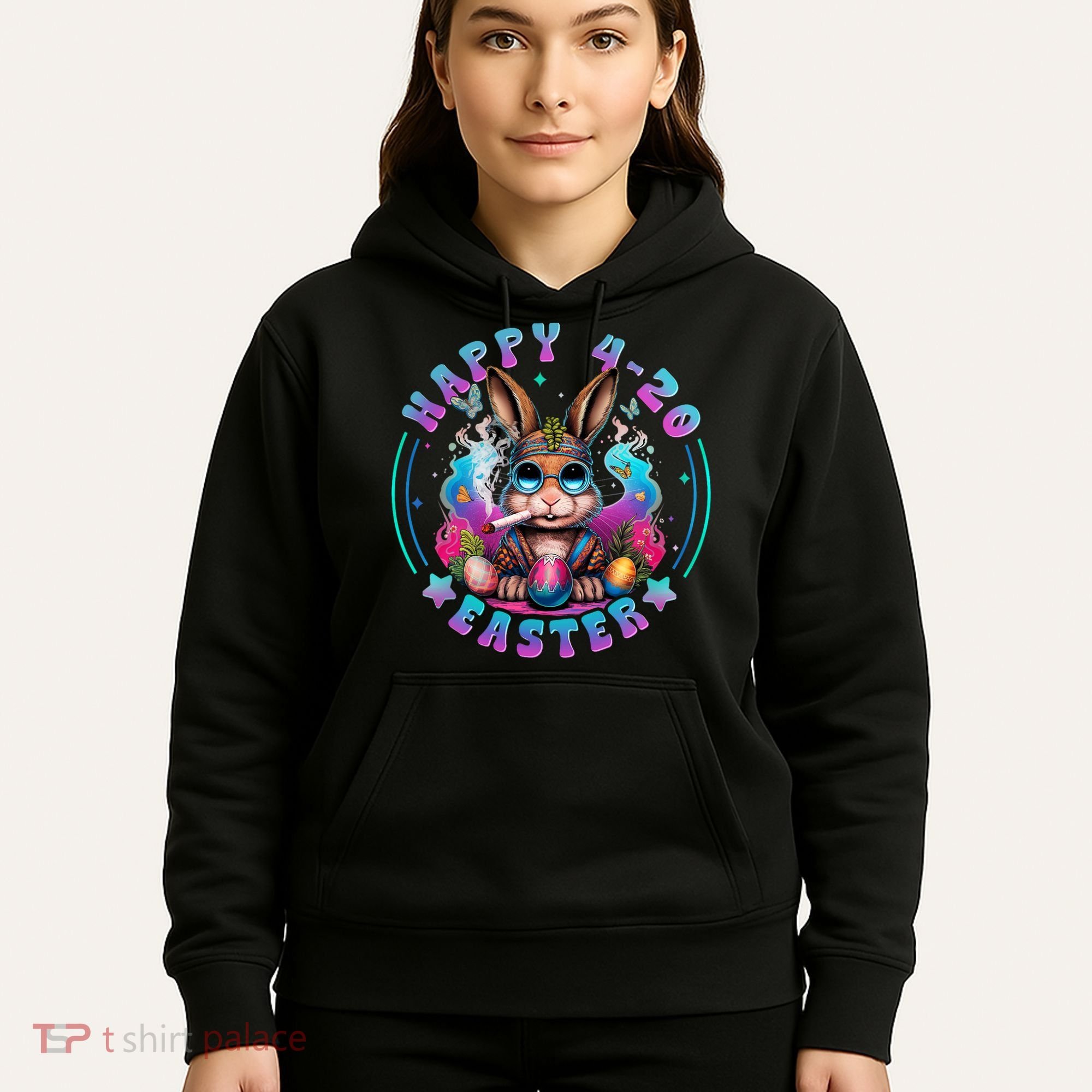 Happy 420 Easter Bunny Smoking Weed Funny  Hoodie