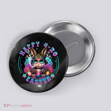 Happy 420 Easter Bunny Smoking Weed Funny  Button
