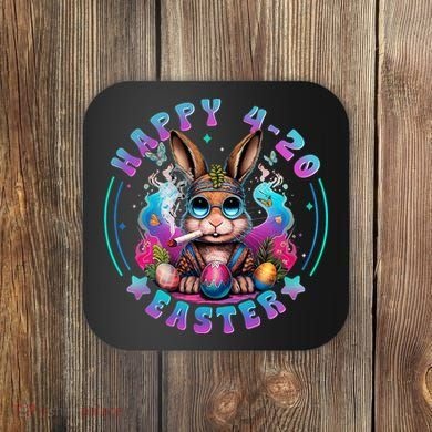 Happy 420 Easter Bunny Smoking Weed Funny  Coaster