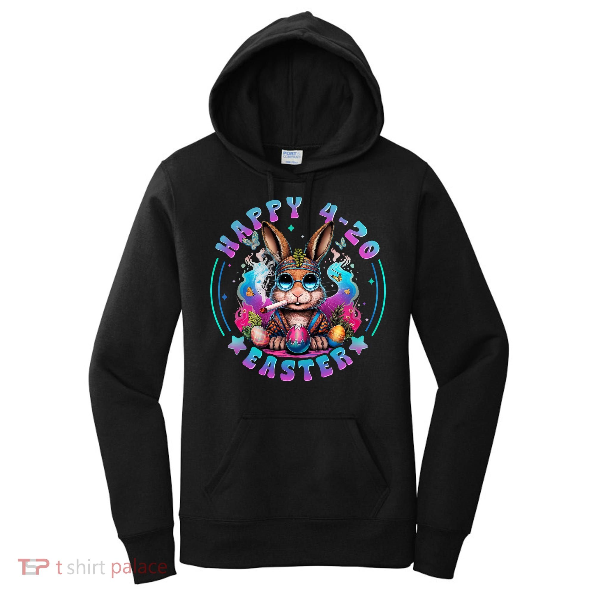 Happy 420 Easter Bunny Smoking Weed Funny  Women's Hoodie