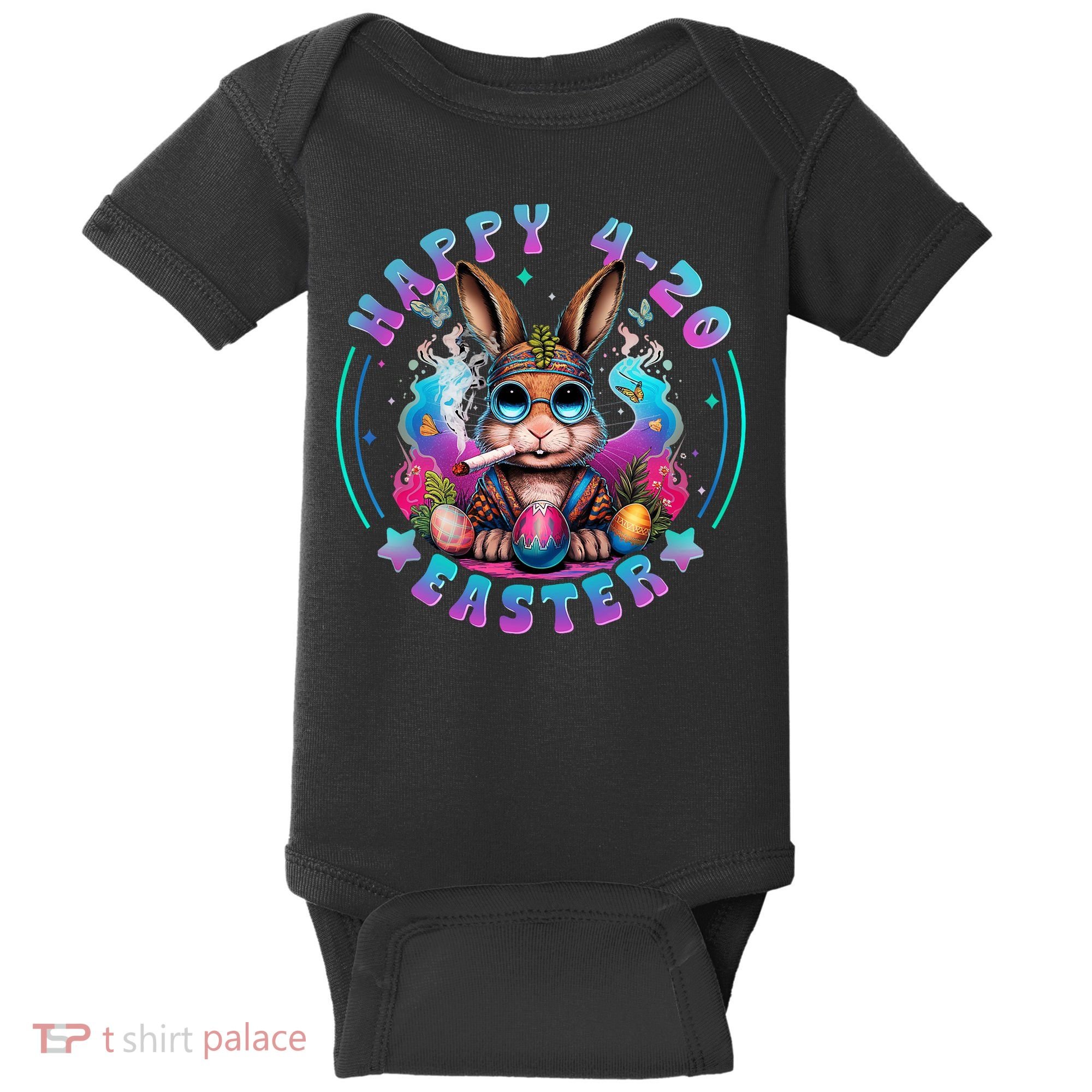 Happy 420 Easter Bunny Smoking Weed Funny  Baby Bodysuit