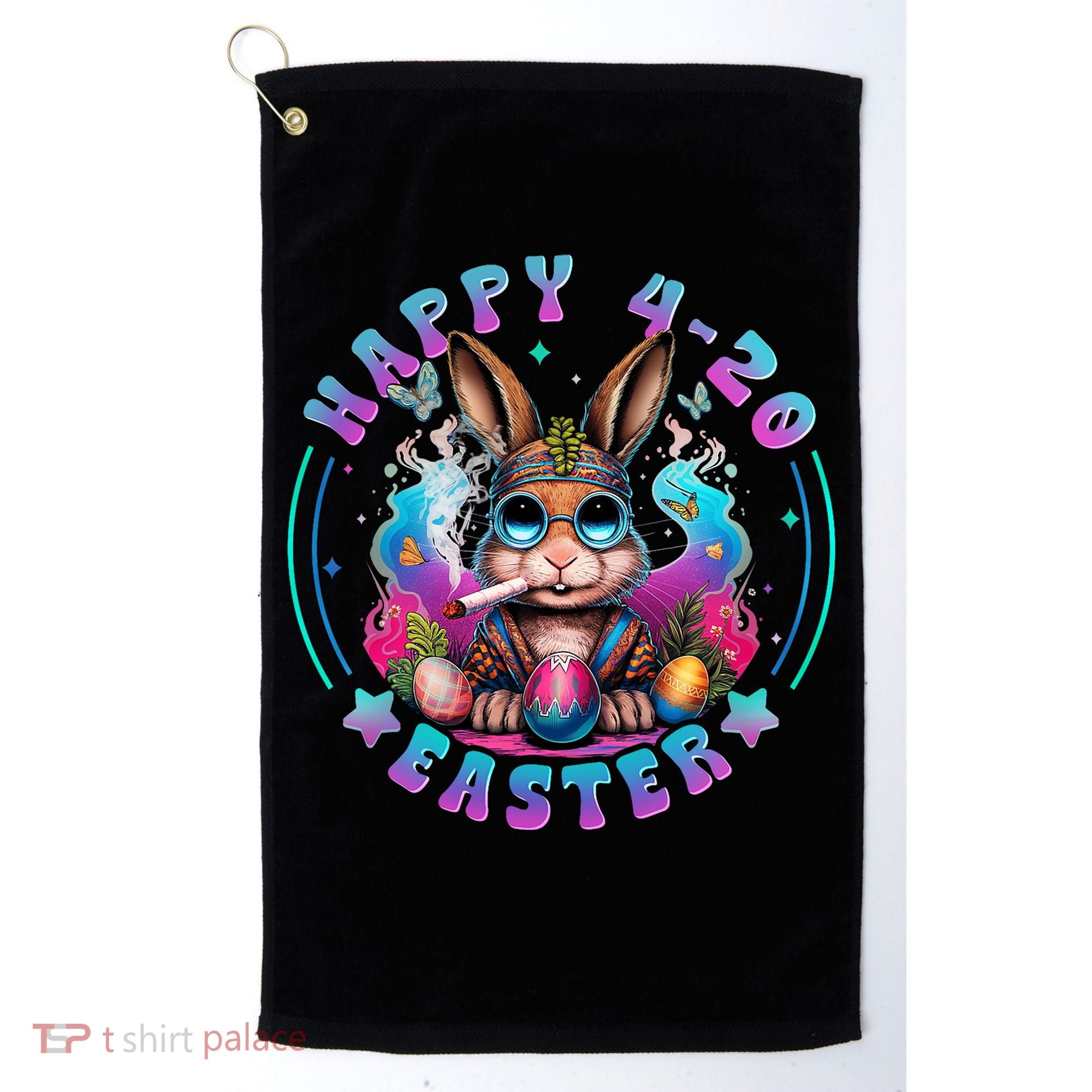 Happy 420 Easter Bunny Smoking Weed Funny  Golf Towel