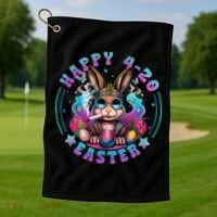Happy 420 Easter Bunny Smoking Weed Funny  Golf Towel thumb 1