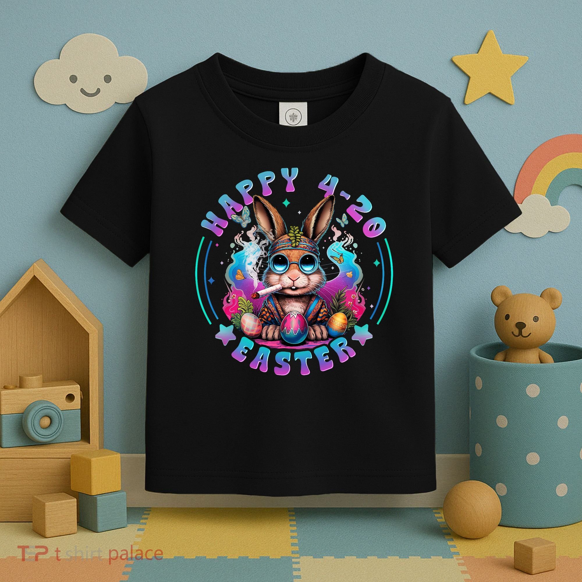 Happy 420 Easter Bunny Smoking Weed Funny  Toddler T-Shirt