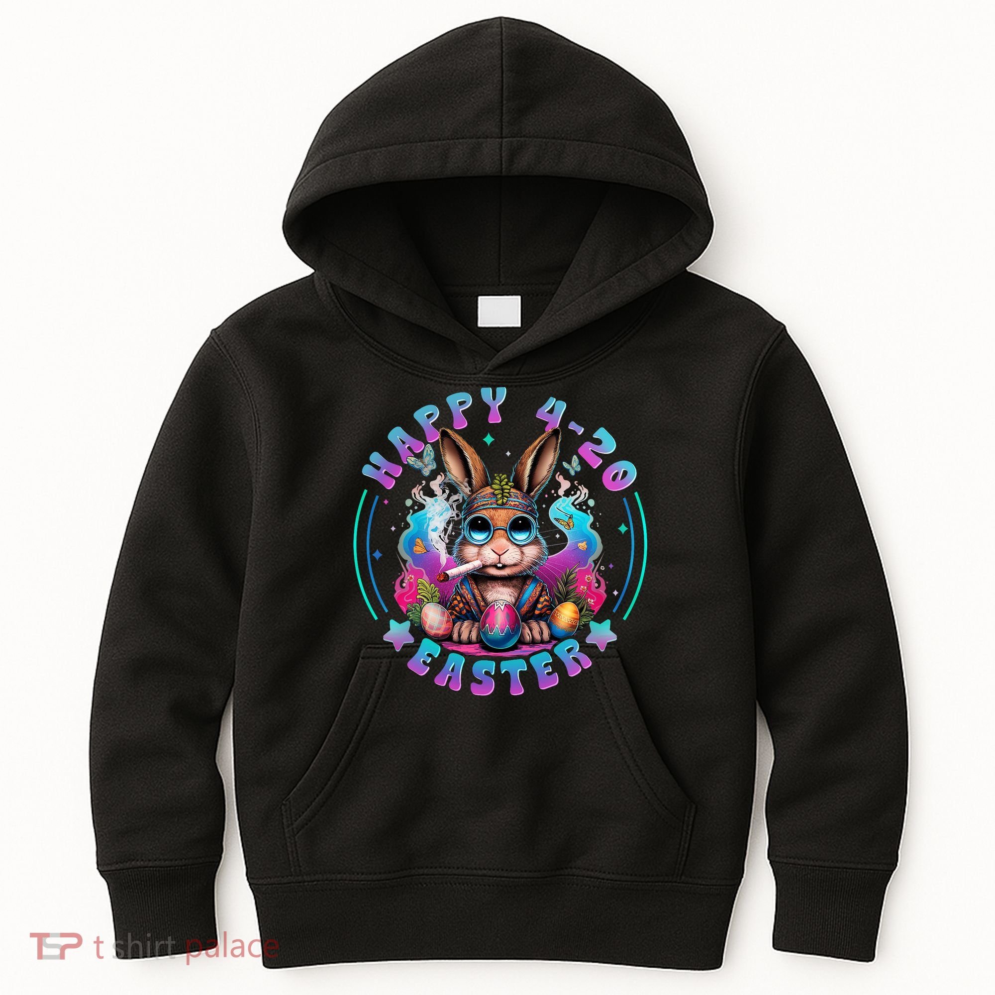 Happy 420 Easter Bunny Smoking Weed Funny  Kids Hoodie
