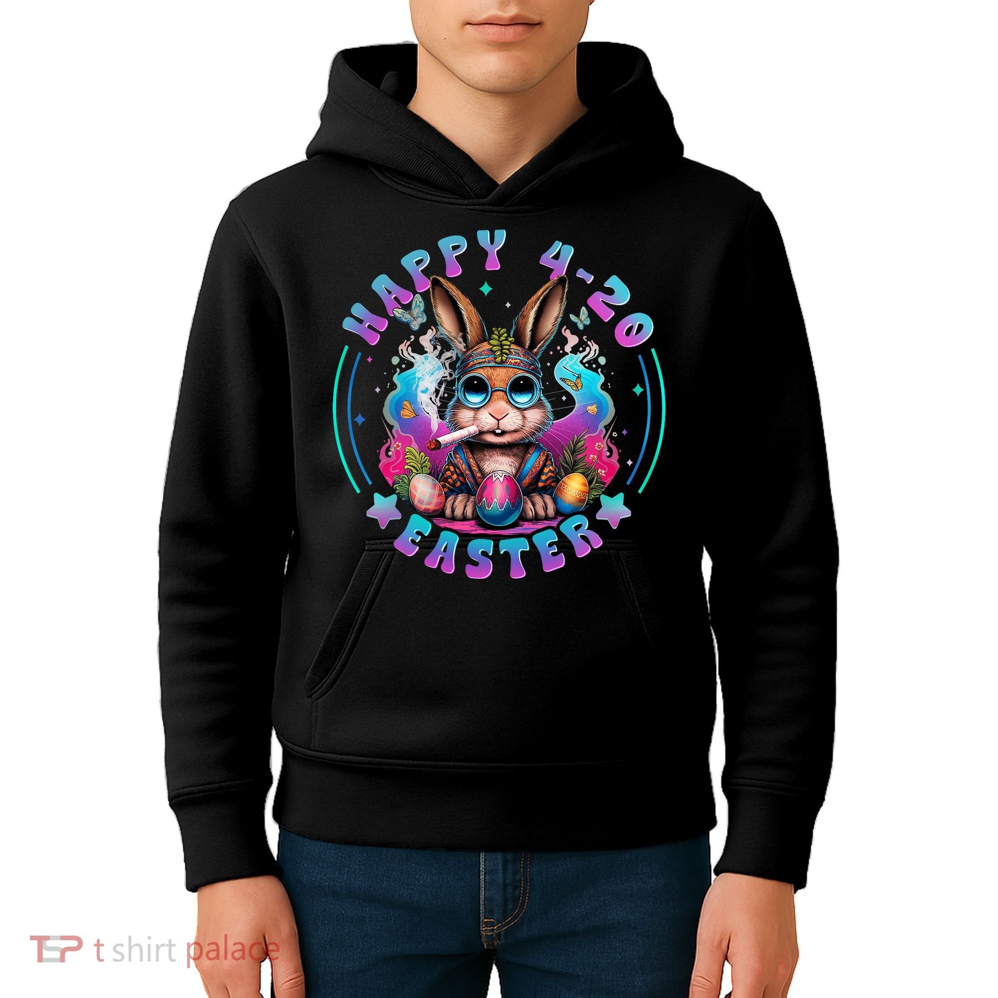 Happy 420 Easter Bunny Smoking Weed Funny  Kids Hoodie