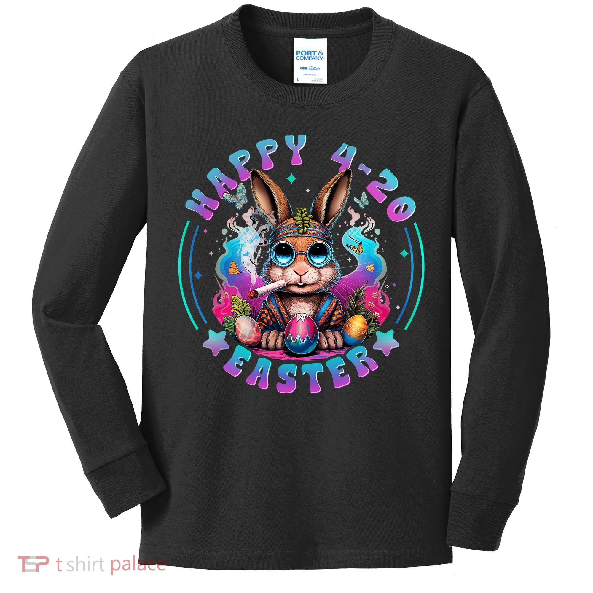 Happy 420 Easter Bunny Smoking Weed Funny  Kids Long Sleeve Shirt