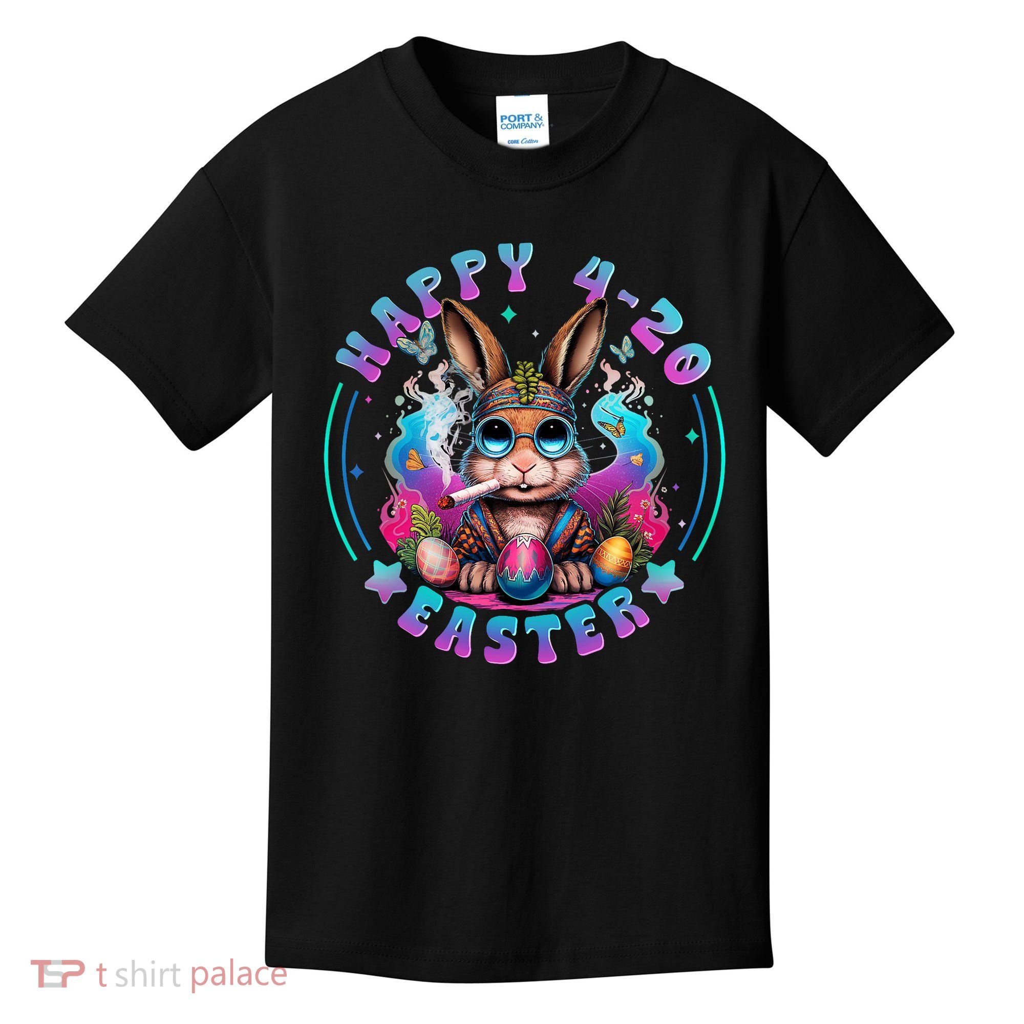 Happy 420 Easter Bunny Smoking Weed Funny  Kids T-Shirt