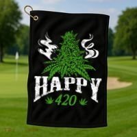 Happy 420 Marijuana Merch To Celebrate Weed Day On 420 Golf Towel thumb 1