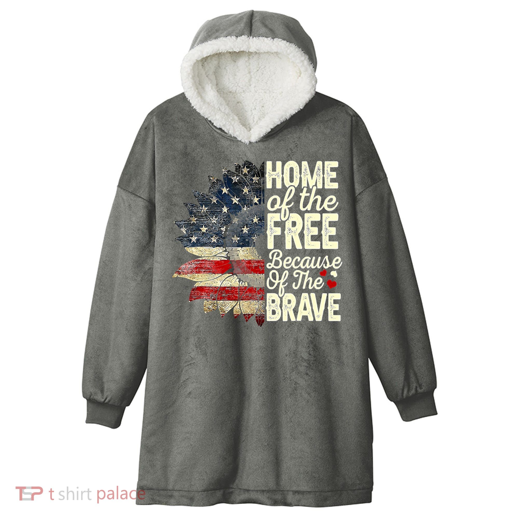 Happy 4th Of July Sunflower Hooded Wearable Blanket