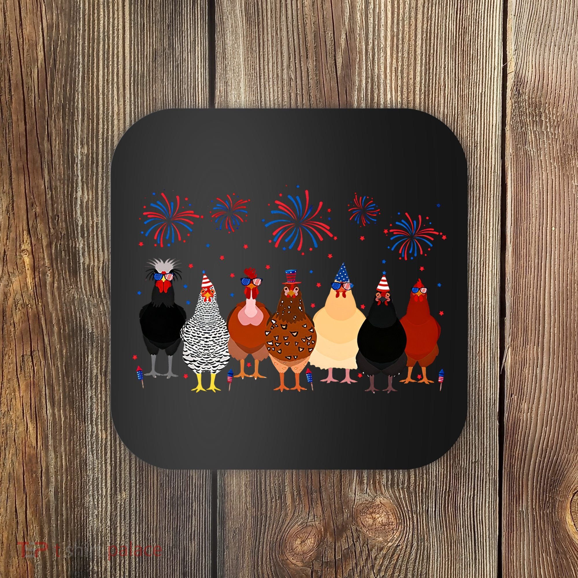 Happy 4th Of July Independence Day Fireworks Chicken Hen Farmer Coaster