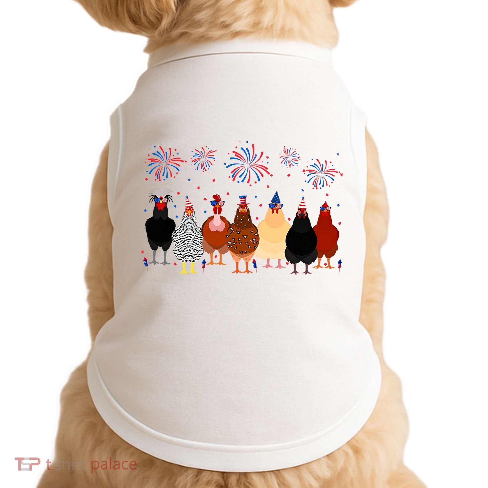 Happy 4th Of July Independence Day Fireworks Chicken Hen Farmer Doggie Tank