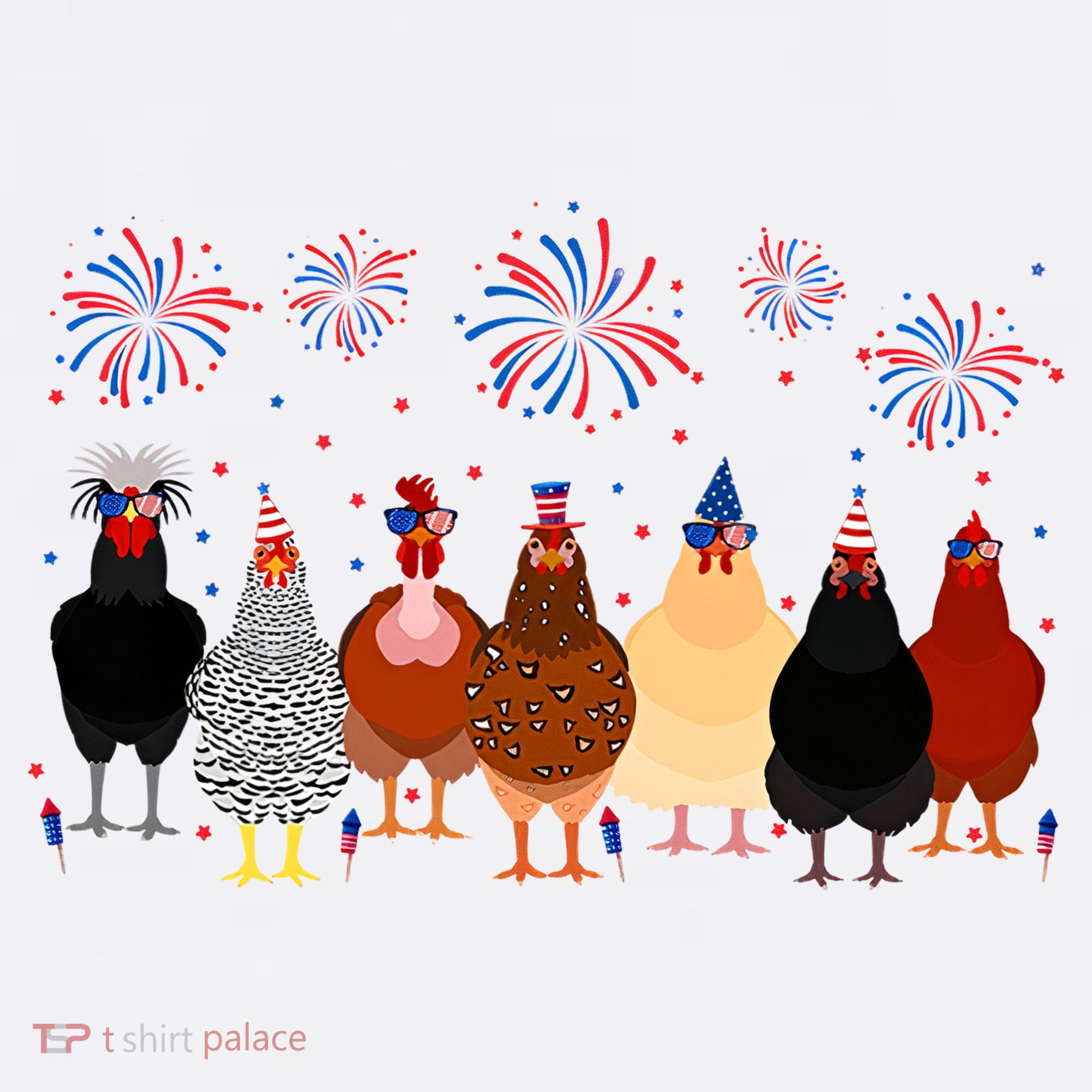Happy 4th Of July Independence Day Fireworks Chicken Hen Farmer Long Sleeve Shirt