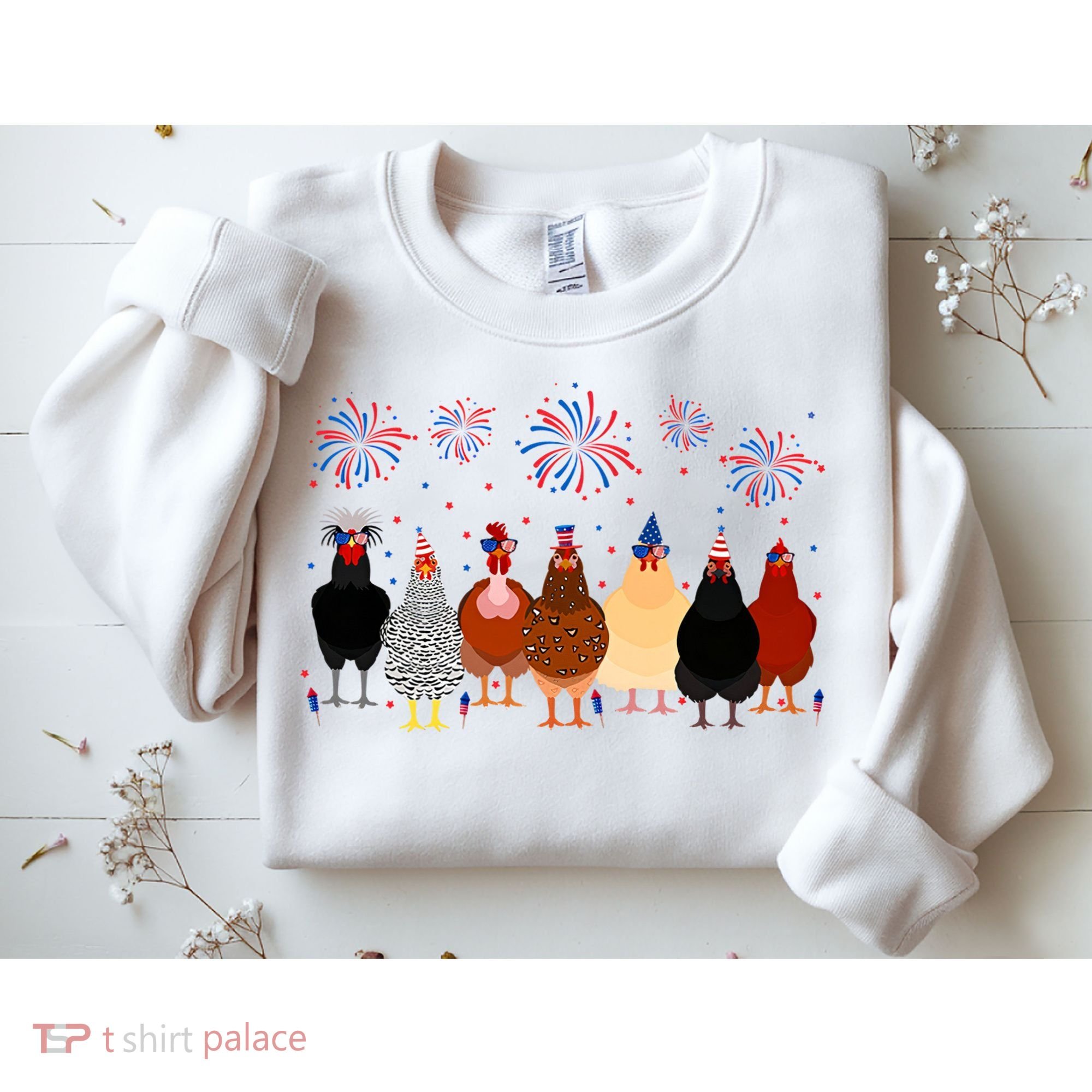 Happy 4th Of July Independence Day Fireworks Chicken Hen Farmer Sweatshirt