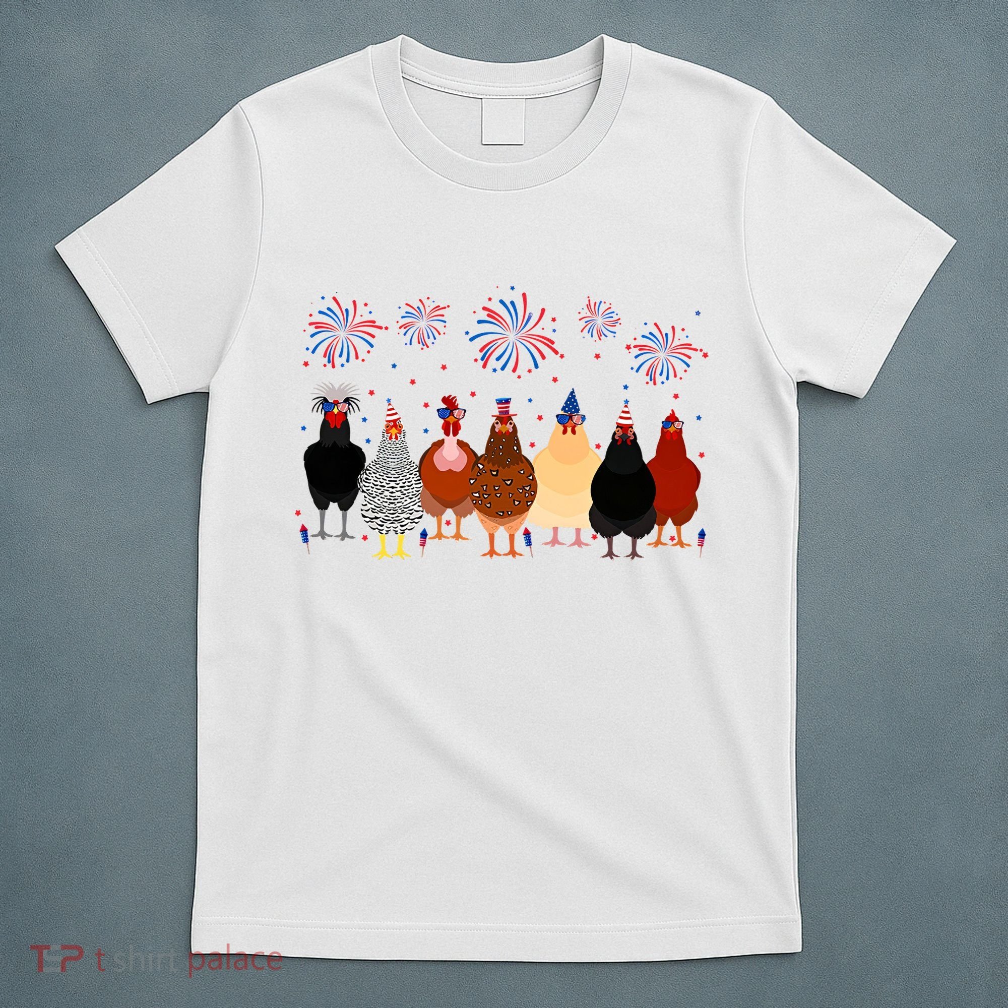 Happy 4th Of July Independence Day Fireworks Chicken Hen Farmer T-Shirt