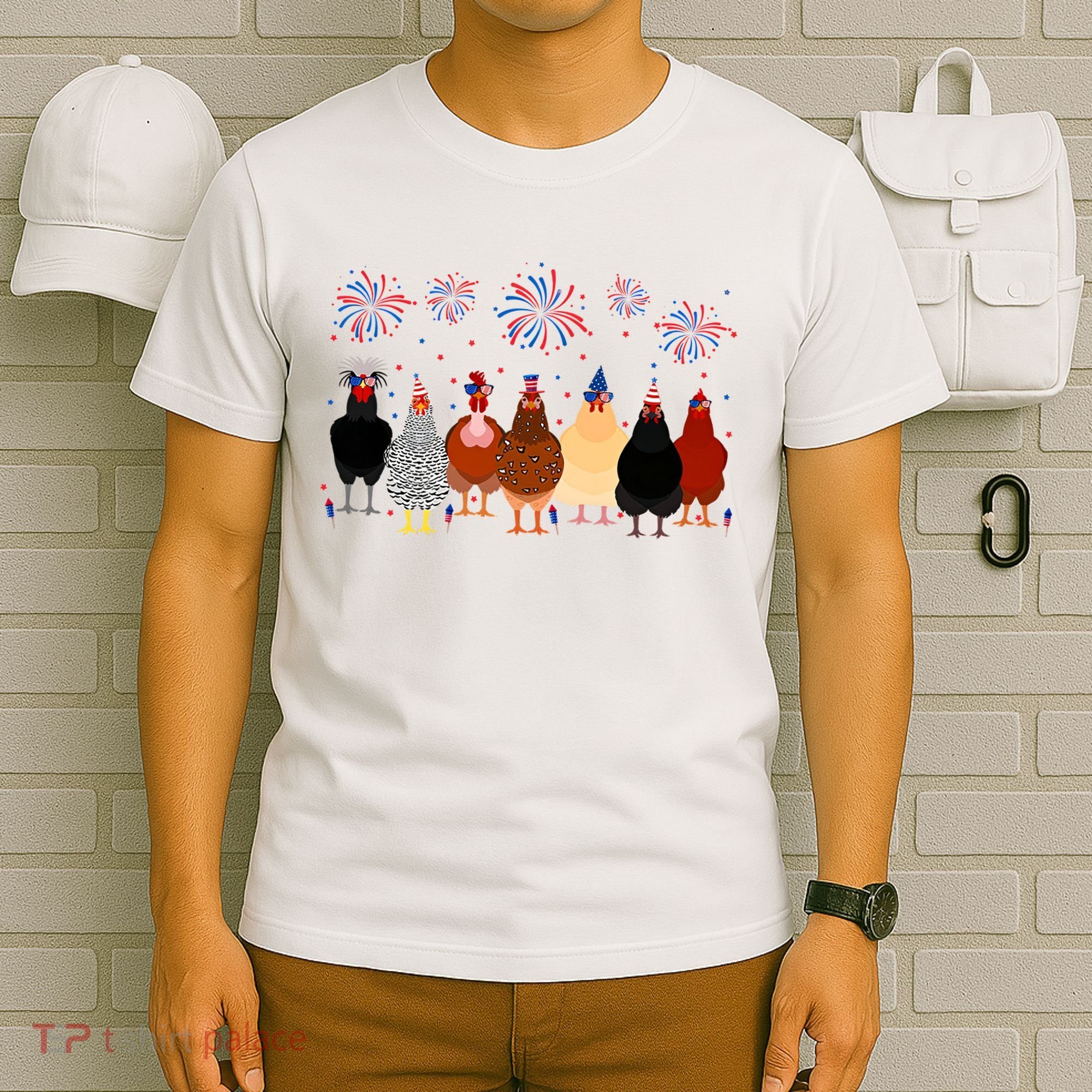 Happy 4th Of July Independence Day Fireworks Chicken Hen Farmer T-Shirt