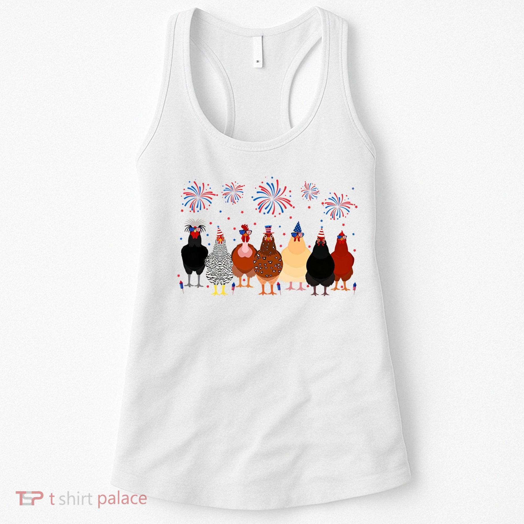 Happy 4th Of July Independence Day Fireworks Chicken Hen Farmer Women's Tank Top