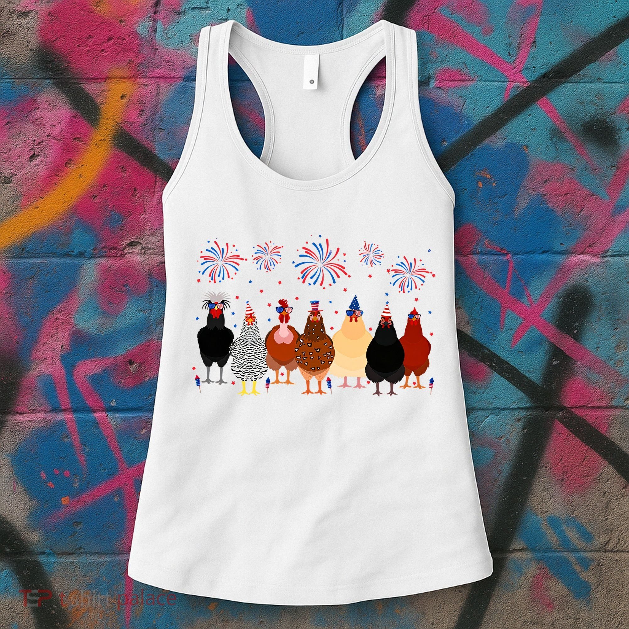 Happy 4th Of July Independence Day Fireworks Chicken Hen Farmer Women's Tank Top