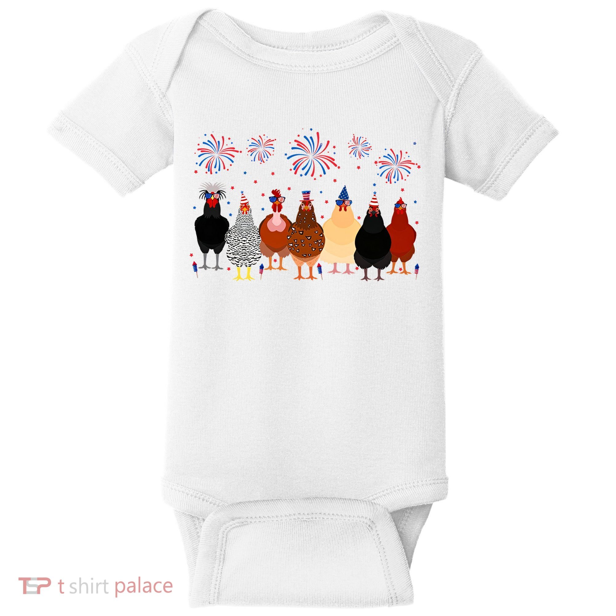 Happy 4th Of July Independence Day Fireworks Chicken Hen Farmer Baby Bodysuit