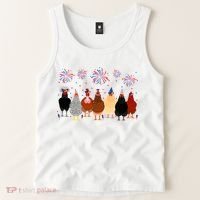Happy 4th Of July Independence Day Fireworks Chicken Hen Farmer Tank Top thumb 2