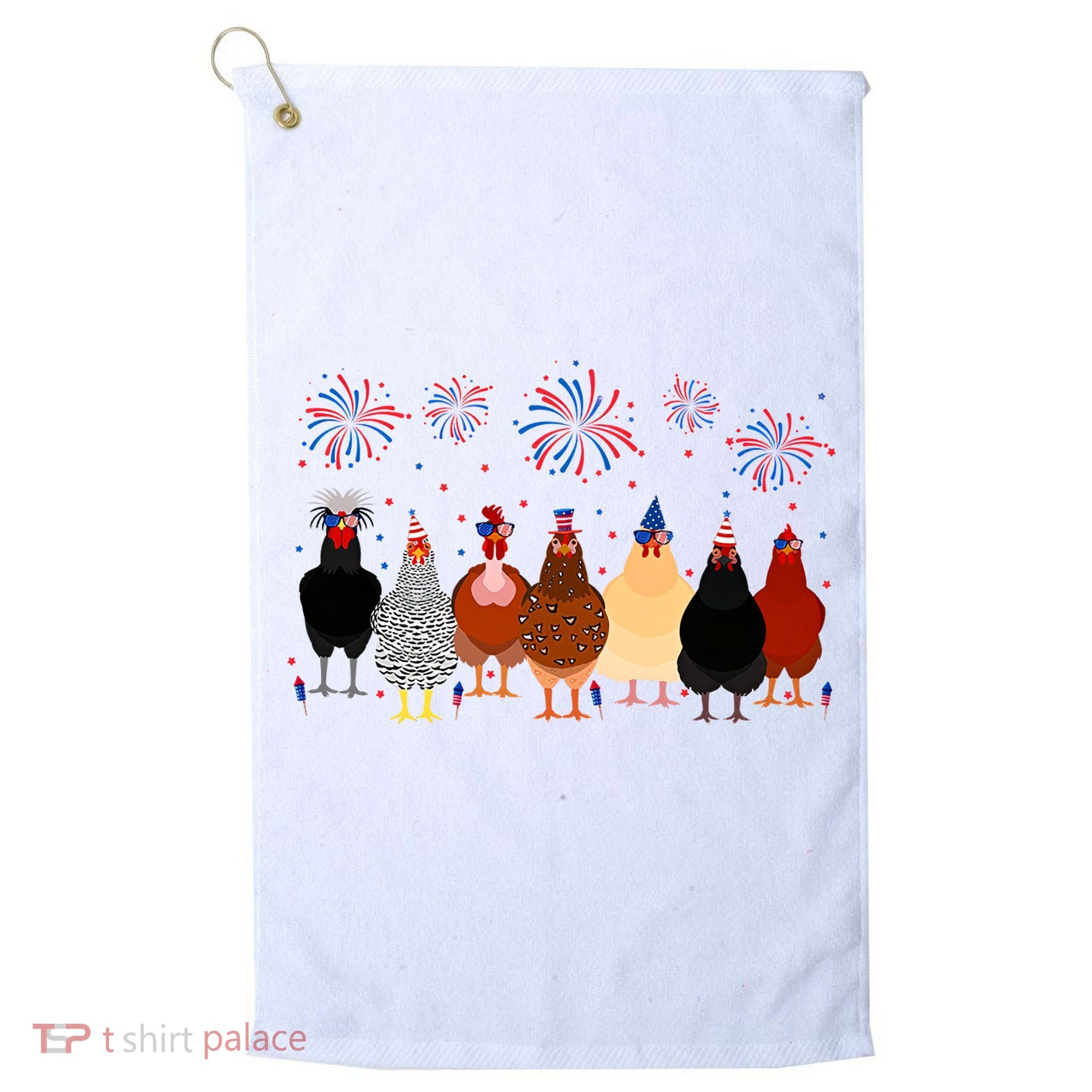 Happy 4th Of July Independence Day Fireworks Chicken Hen Farmer Golf Towel
