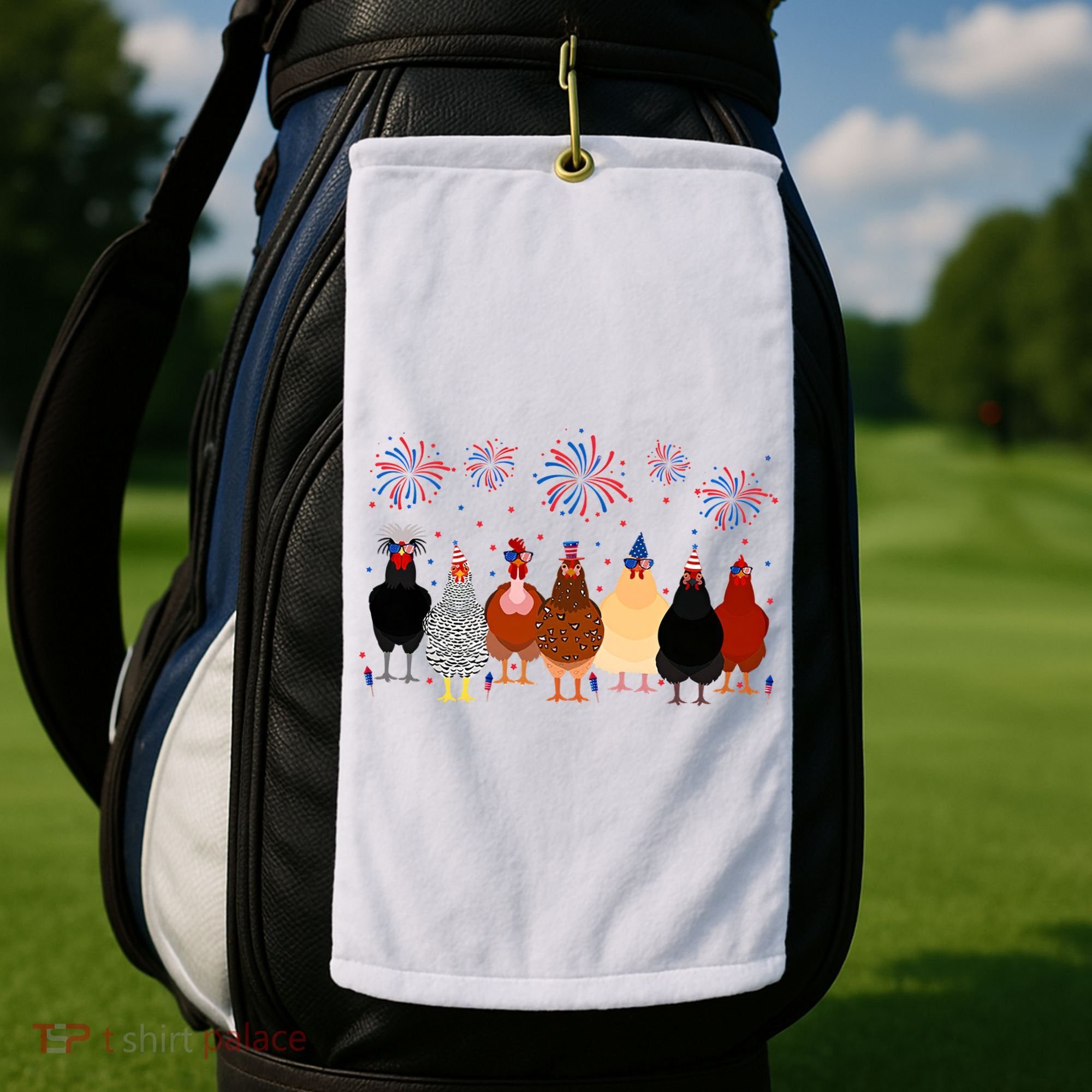 Happy 4th Of July Independence Day Fireworks Chicken Hen Farmer Golf Towel