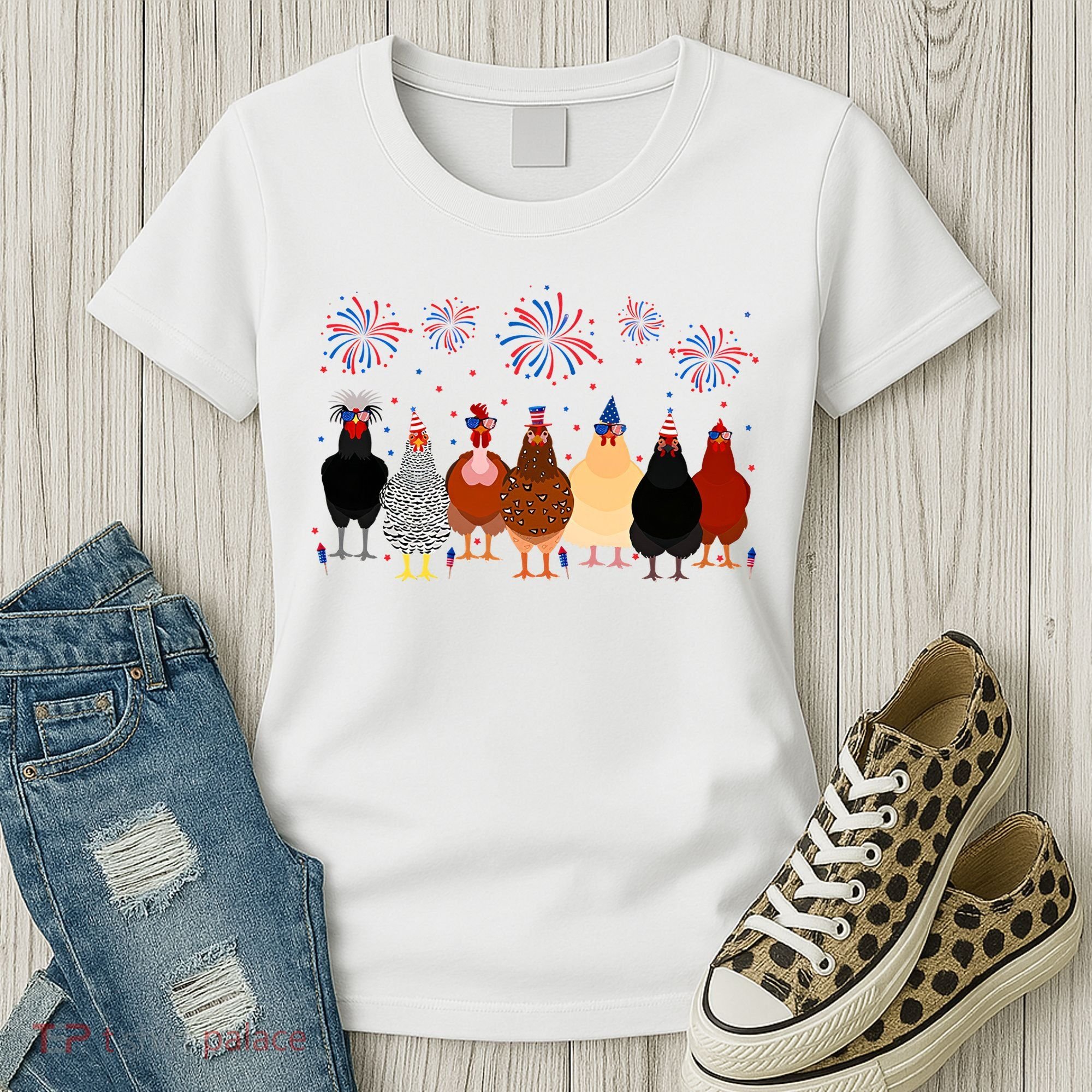 Happy 4th Of July Independence Day Fireworks Chicken Hen Farmer Women's T-Shirt