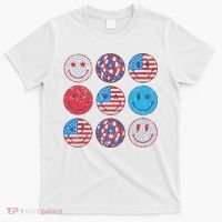 Happy 4th Of July Groovy Smile Face Red White Blue Usa Flag T-Shirt thumb 0