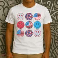 Happy 4th Of July Groovy Smile Face Red White Blue Usa Flag T-Shirt thumb 3