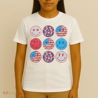Happy 4th Of July Groovy Smile Face Red White Blue Usa Flag T-Shirt thumb 4