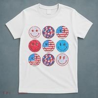 Happy 4th Of July Groovy Smile Face Red White Blue Usa Flag T-Shirt thumb 5
