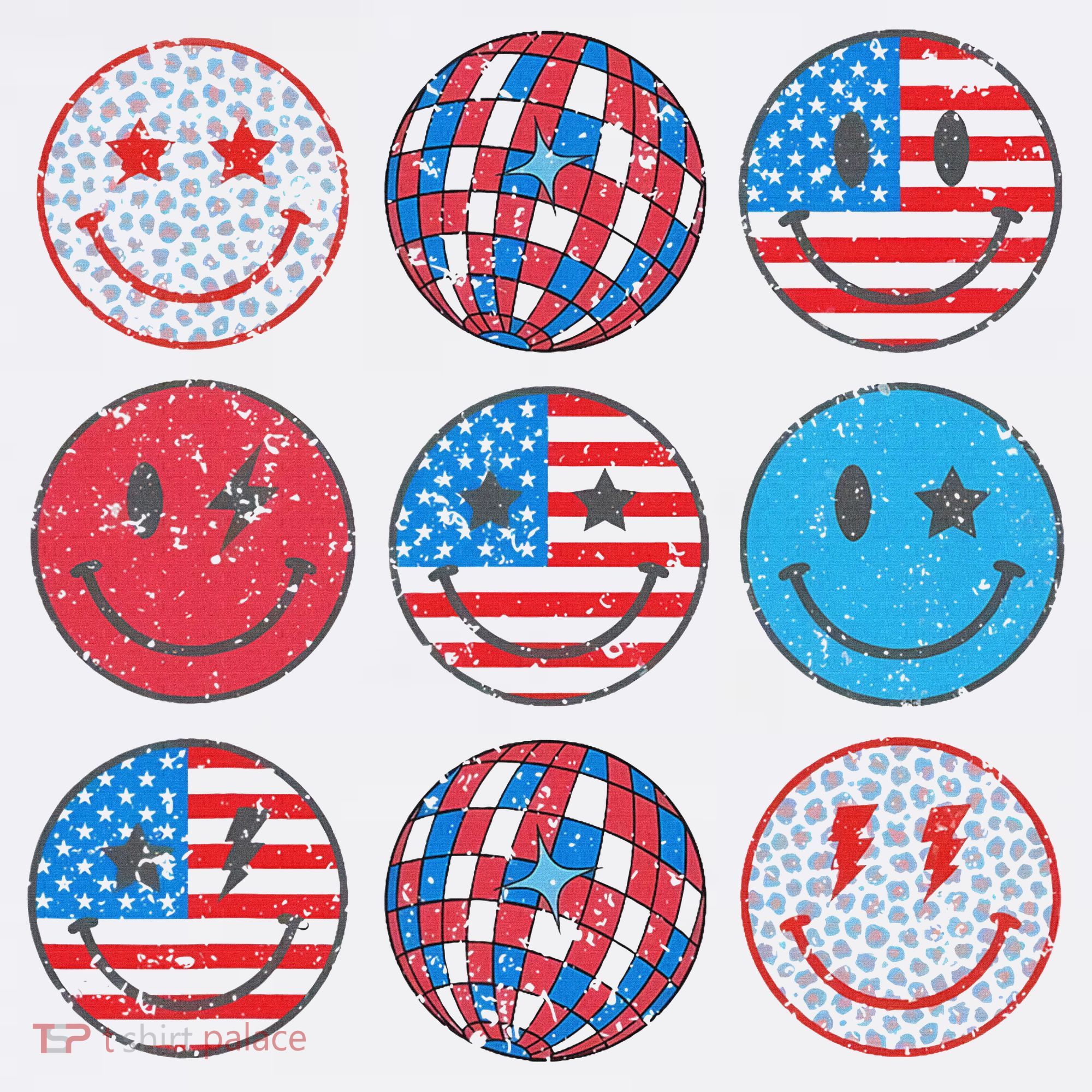 Happy 4th Of July Groovy Smile Face Red White Blue Usa Flag T-Shirt